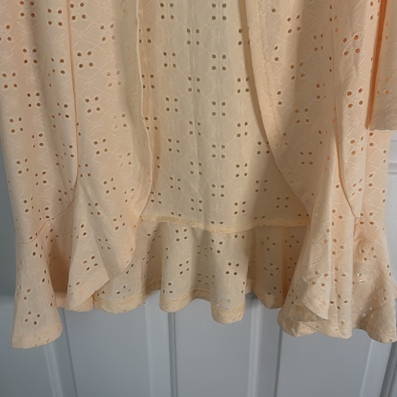 Pale Yellow Eyelet Open Lightweight Cardigan with Ruffle Bottom - Picture 2 of 9